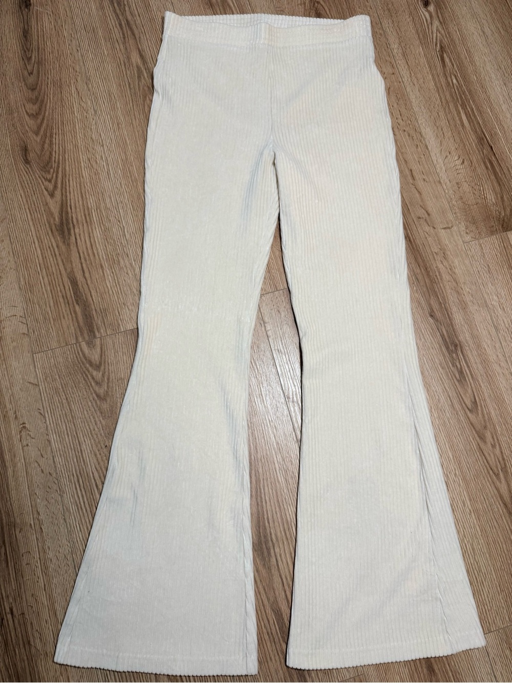 Aerie Cream Corduroy Flare Pants Women's L Long High Waist Pull On Stretch